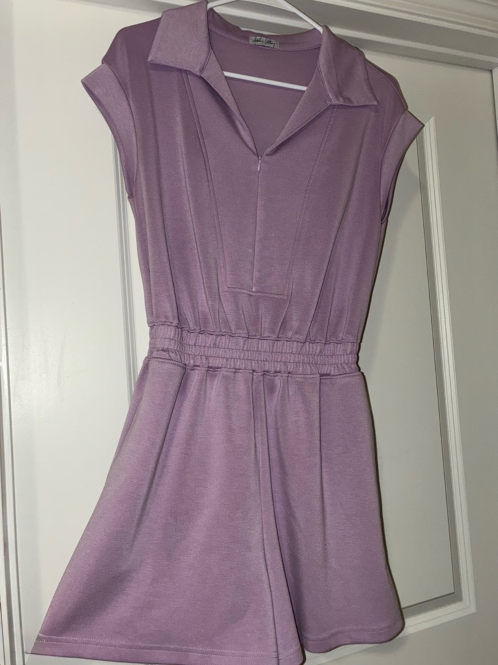 Lilac Elastic-Waist Polo Romper